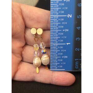Vintage Style Genuine Freshwater Pearl Drop Earrings Gold Tone